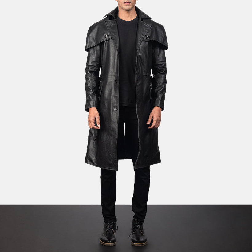 Deux E zezë Leather Duster për meshkuj