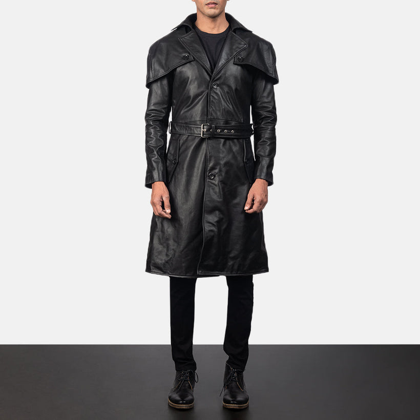 Deux E zezë Leather Duster për meshkuj