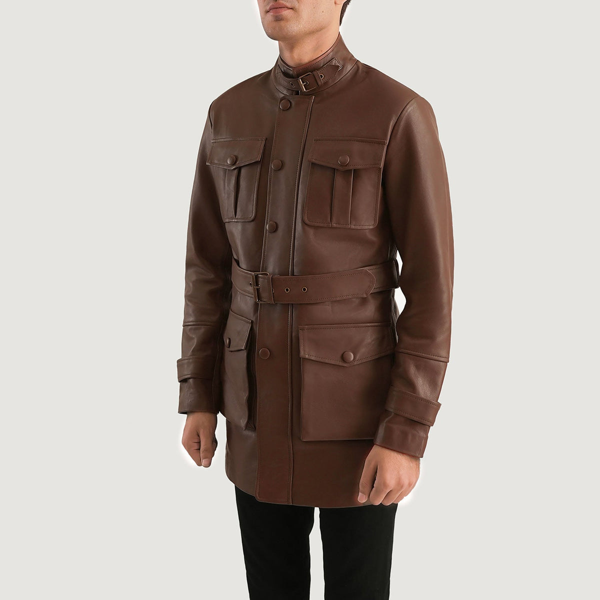 
Brown Cowhide leather Jacket - Pamje e pasme me supe të theksuara dhe buzë të pastër