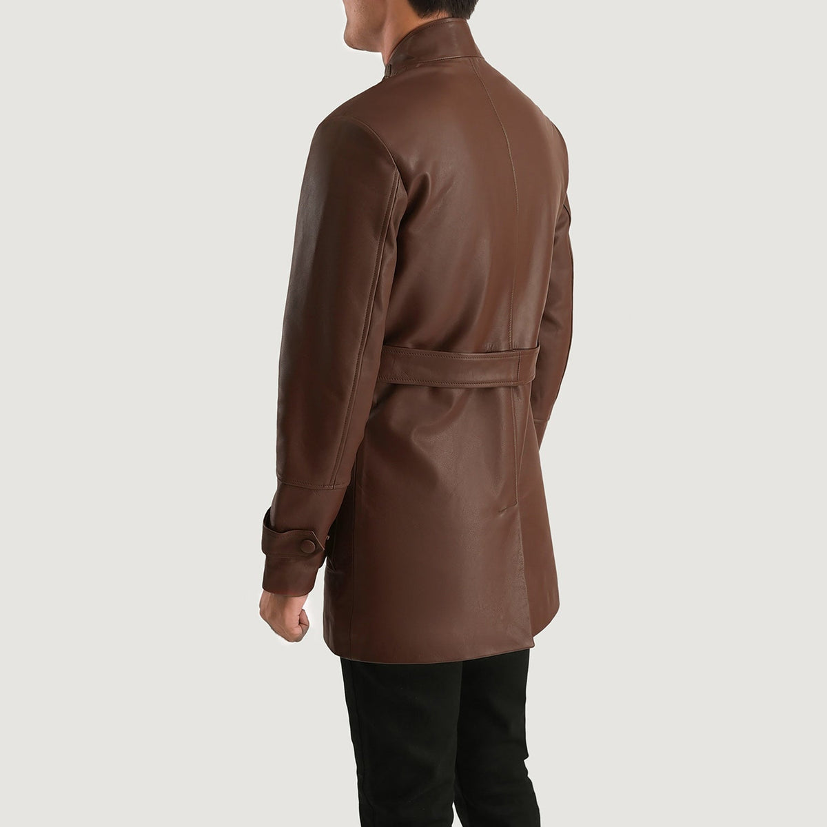 
Detaje nga afër of High neck with Belt & Snap button Hardware on Dolf Kafe Xhaketë Lëkure për Meshkuj