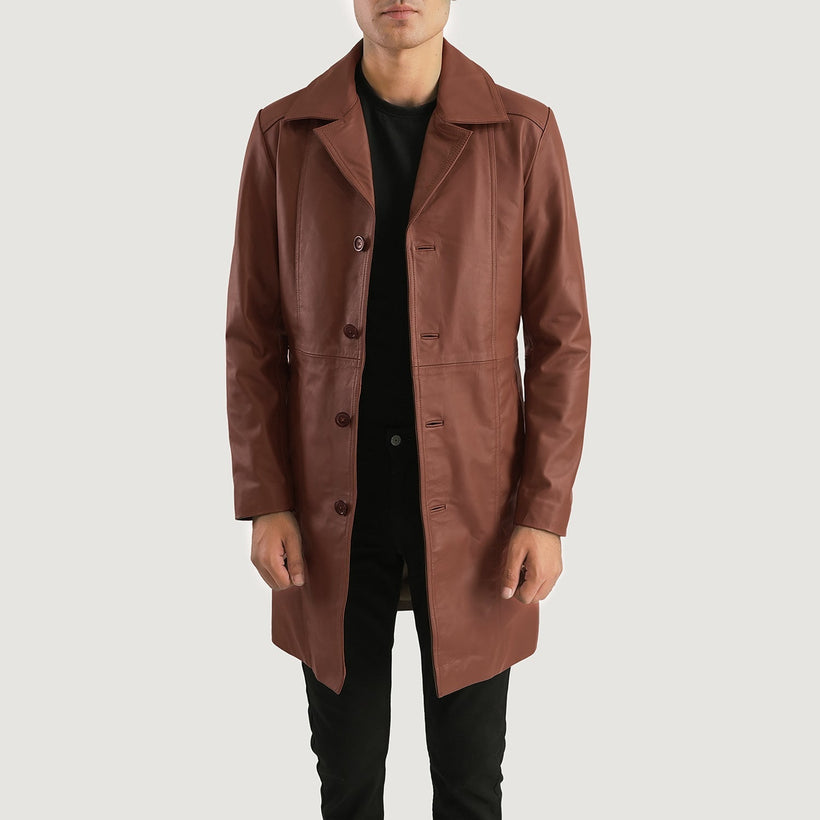 Don Long Kafe Leather Coat për meshkuj
