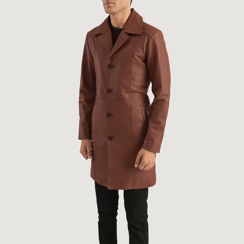 Don Long Kafe Leather Coat për meshkuj