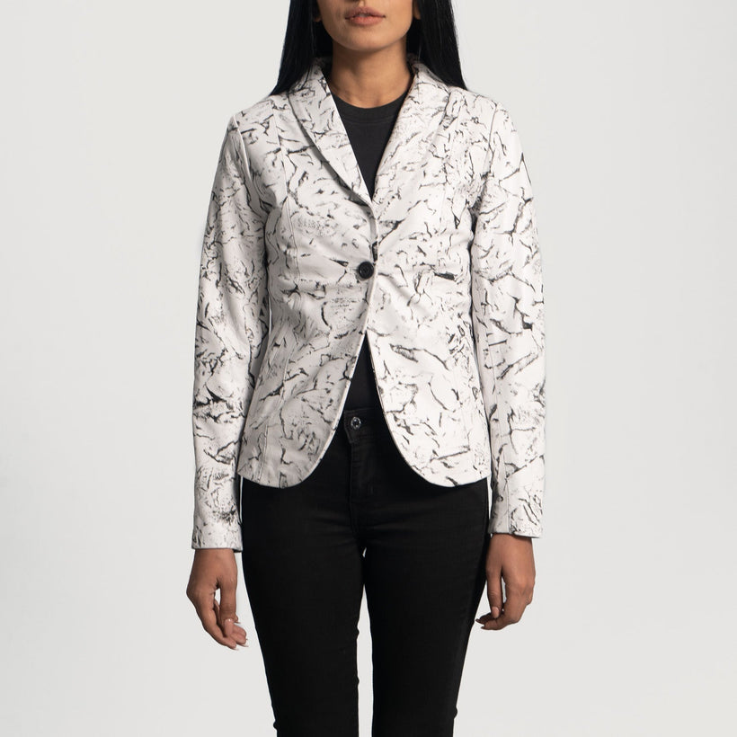 Donna Blake White Leather Blazer për femra