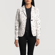 
Donna Blake White Xhaketë Xhaketë Blazer Lëkure Lëkure për Femra - Pamje anësore me prerje ergonomike të mëngëve