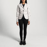 
Detaje nga afër of Notch & Button Hardware on Donna Blake White Xhaketë Xhaketë Blazer Lëkure Lëkure për Femra
