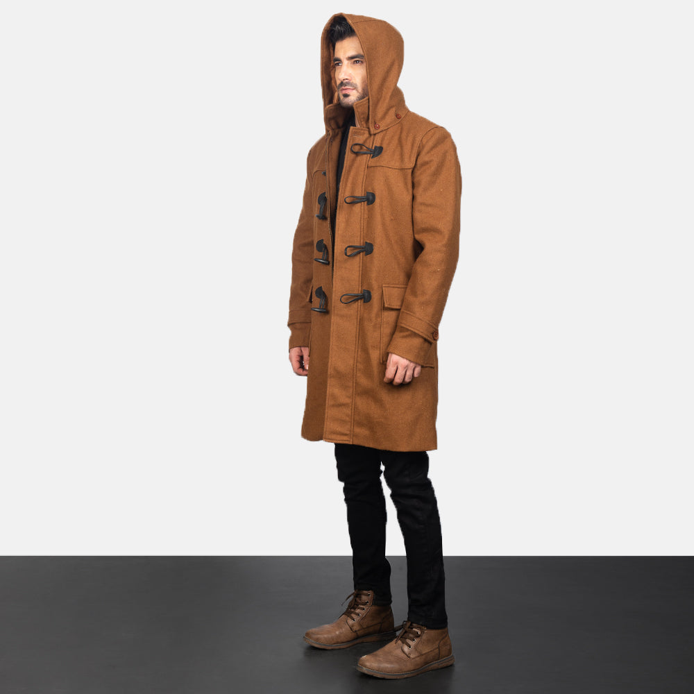 
Khaki Synthetic Wool Trench Coat - Pamje e pasme me supe të theksuara dhe buzë të pastër