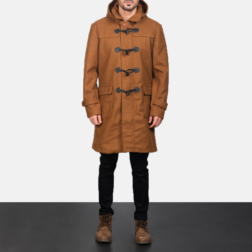 
Detaje nga afër of Shirt with Removable Hood & Toggle Buttons with Placket & Zipper Hardware on Drake Khaki Wool Duffle Coat