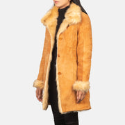
Distressed Beige Goatskin Suede Leather Coat - Pamje e pasme me supe të theksuara dhe buzë të pastër