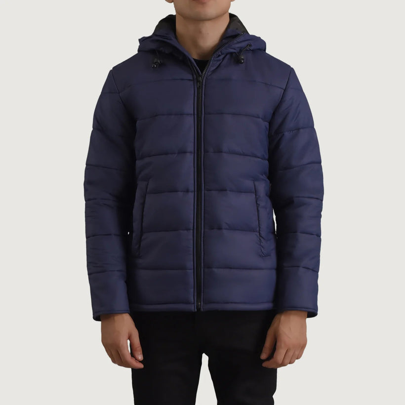 Erico Blue Hooded Puffer Xhaketë lëkure për meshkuj