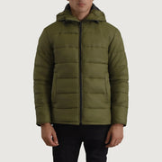 
Erico E gjelbër Hooded Puffer Xhaketë Lëkure për Meshkuj in Green Full-Grain Leather - Pamje ballore dhe siluetë e përshtatur | Bli online