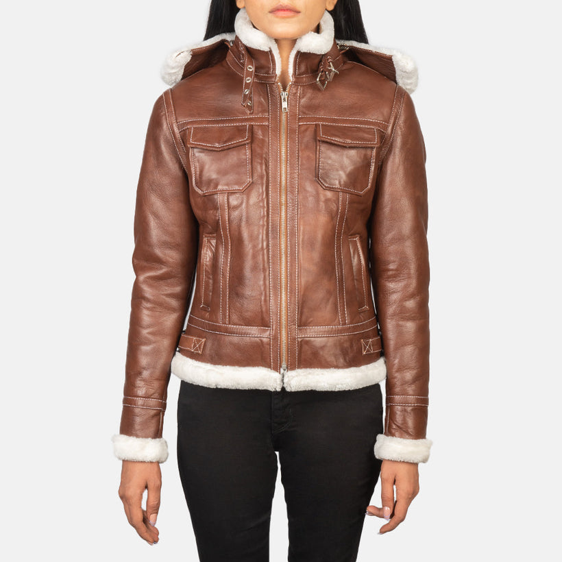Fiona Hooded Shearling Xhaketë lëkure për femra