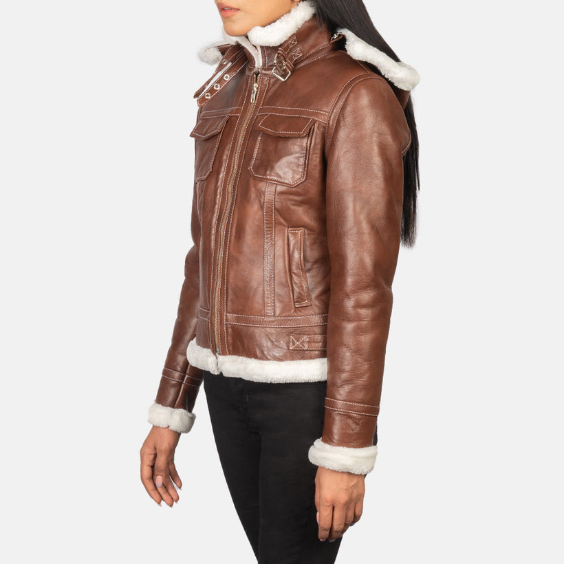 Fiona Hooded Shearling Xhaketë lëkure për femra