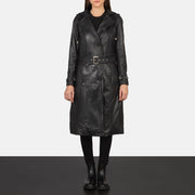 
Fixon Hooded E zezë Mantel Trench Lëkure për Femra - Pamje anësore me prerje ergonomike të mëngëve