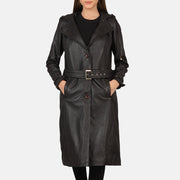 
Fixon Hooded Kafe Mantel Trench Lëkure për Femra in Brown Sheepskin Leather - Pamje ballore dhe siluetë e përshtatur | Bli online