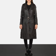 
Fixon Hooded Kafe Mantel Trench Lëkure për Femra - Pamje anësore me prerje ergonomike të mëngëve