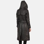 
Detaje nga afër of Hooded & Button + Belt Hardware on Fixon Hooded Kafe Mantel Trench Lëkure për Femra