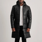 
Floyd Tan Hooded Leather Puffer Coat in Tan Brown Sheepskin Leather - Pamje ballore dhe siluetë e përshtatur | Bli online