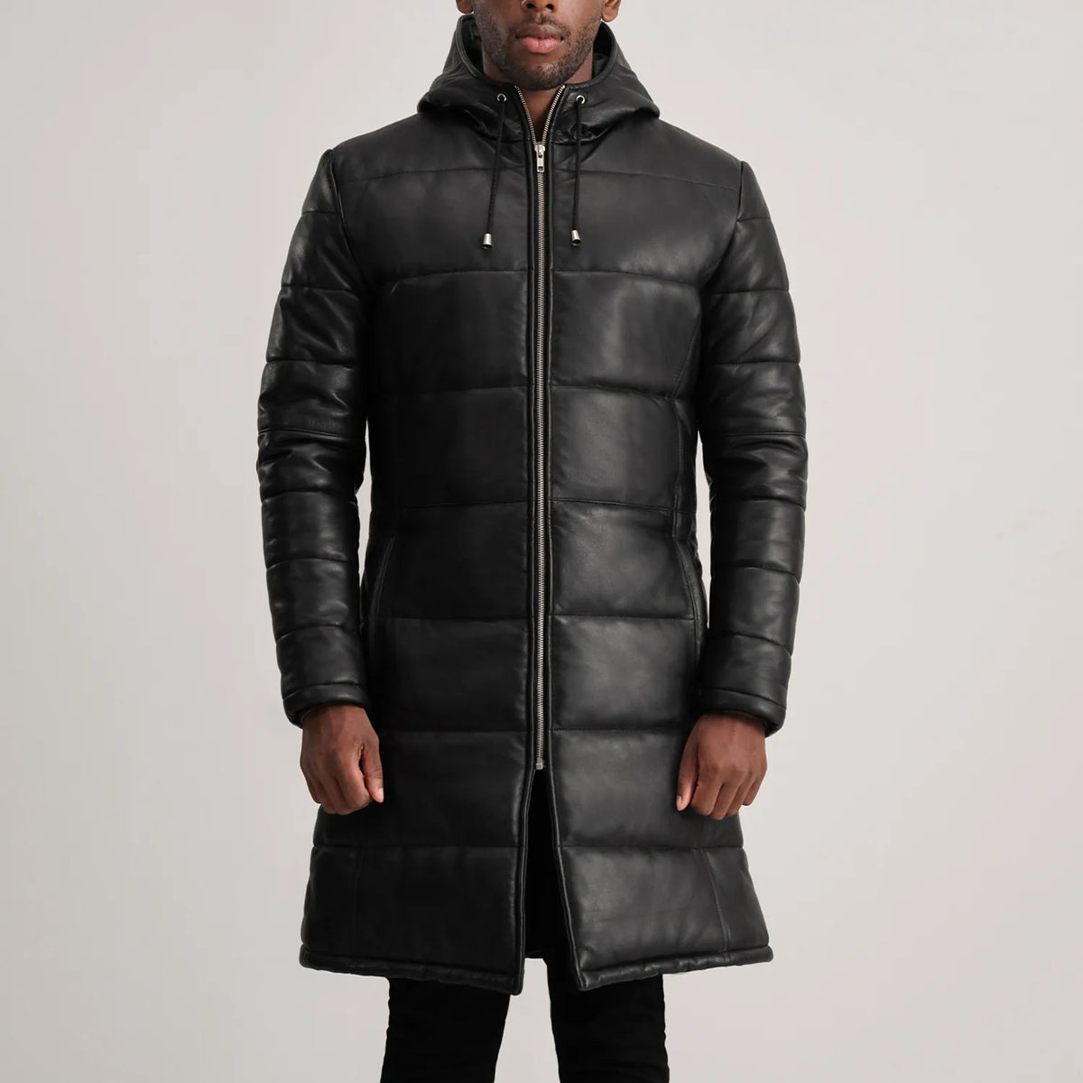 
Detaje nga afër of Hooded & Zipper Hardware on Floyd Tan Hooded Leather Puffer Coat