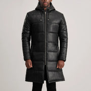 
Detaje nga afër of Hooded & Zipper Hardware on Floyd Tan Hooded Leather Puffer Coat
