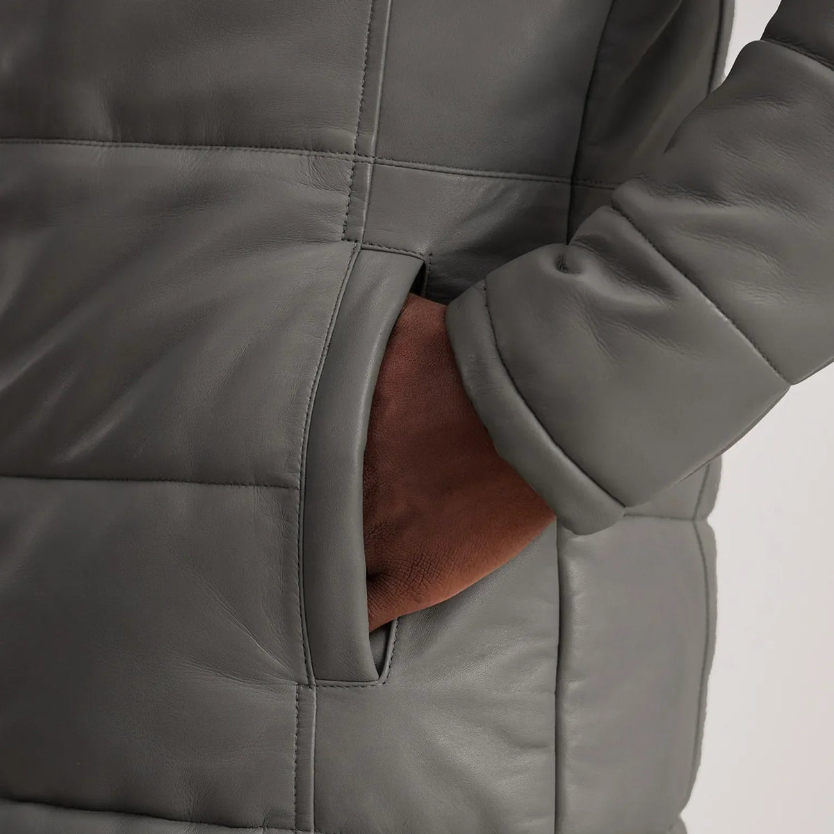 
Floyd Pallto Lëkure Kafe e çelët Puffer Xhaketë Lëkure për Meshkuj – alternate product view 6