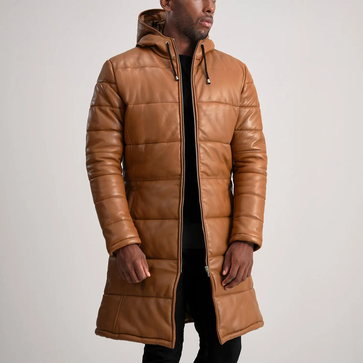 
Floyd Pallto Lëkure Kafe e çelët Puffer Xhaketë Lëkure për Meshkuj – alternate product view 1