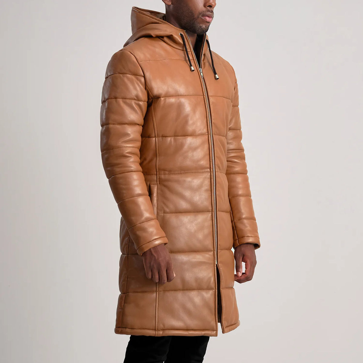 
Floyd Pallto Lëkure Kafe e çelët Puffer Xhaketë Lëkure për Meshkuj – alternate product view 2