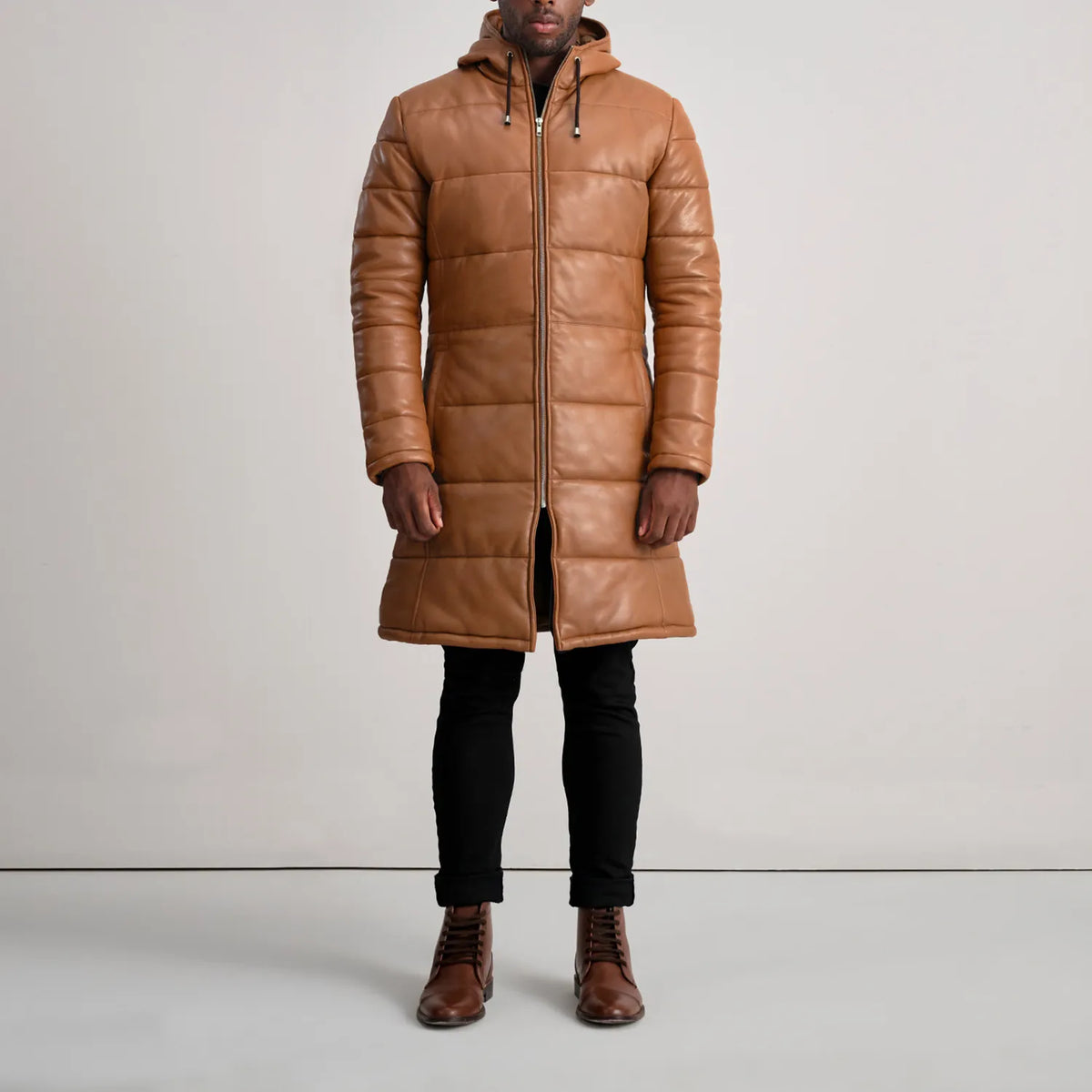 
Floyd Pallto Lëkure Kafe e çelët Puffer Xhaketë Lëkure për Meshkuj – alternate product view 3
