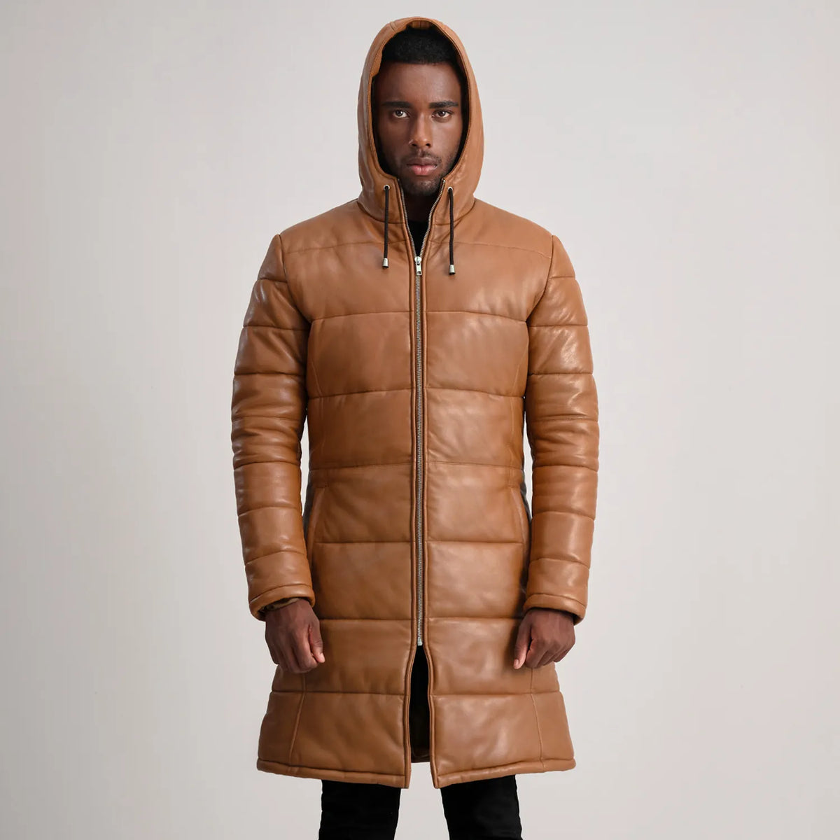 
Floyd Pallto Lëkure Kafe e çelët Puffer Xhaketë Lëkure për Meshkuj – alternate product view 4