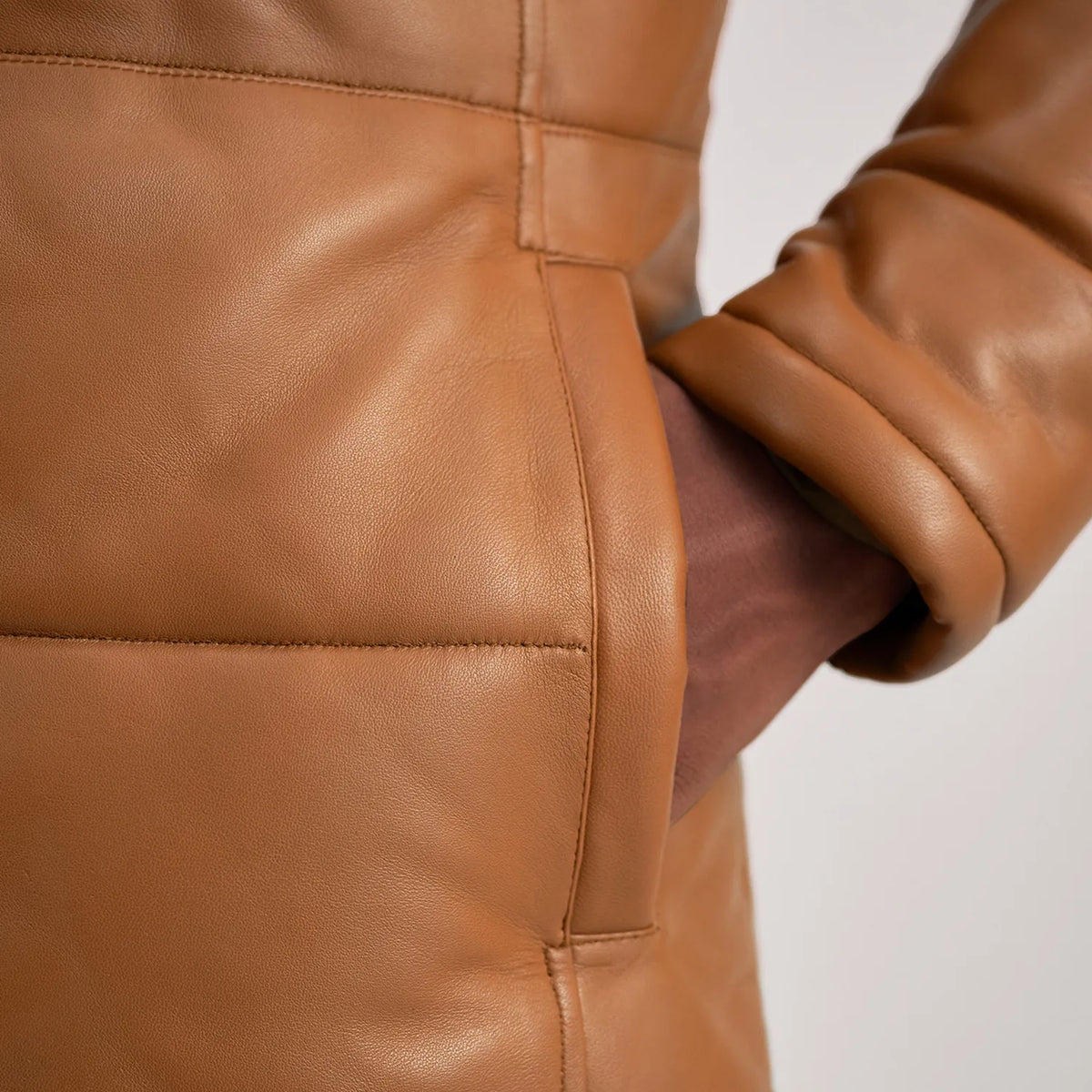 
Floyd Pallto Lëkure Kafe e çelët Puffer Xhaketë Lëkure për Meshkuj – alternate product view 6