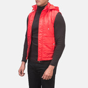 
Red Nylon Leather Vest - Pamje e pasme me supe të theksuara dhe buzë të pastër