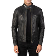
Gatsby Quilted Black Leather Biker Jacket in Black Goatskin Leather - Pamje ballore dhe siluetë e përshtatur | Bli online