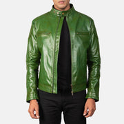
Gatsby Quilted Green Leather Biker Jacket in Green Sheepskin Burnishing - Pamje ballore dhe siluetë e përshtatur | Bli online