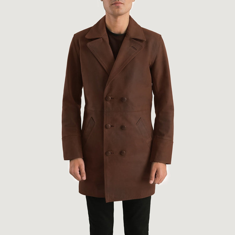 Half Life Kafe Leather Coat për meshkuj