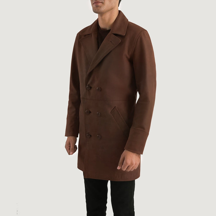 Half Life Kafe Leather Coat për meshkuj