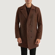 Men's Half Life Brown Leather Coat - Lateral Side Profile View Showing Sleeve Cut &amp; Athletic Taper Fit