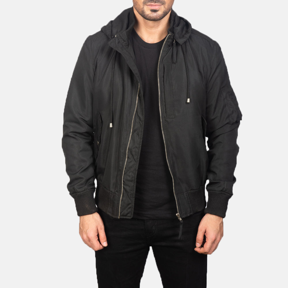
Hanklin Ma-1 Black Hooded Bomber Jacket in Black Polyester - Pamje ballore dhe siluetë e përshtatur | Bli online