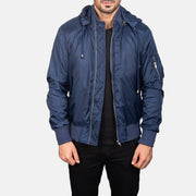 
Blue Hooded Bomber Jacket in Blue Nylon - Pamje ballore dhe siluetë e përshtatur | Bli online