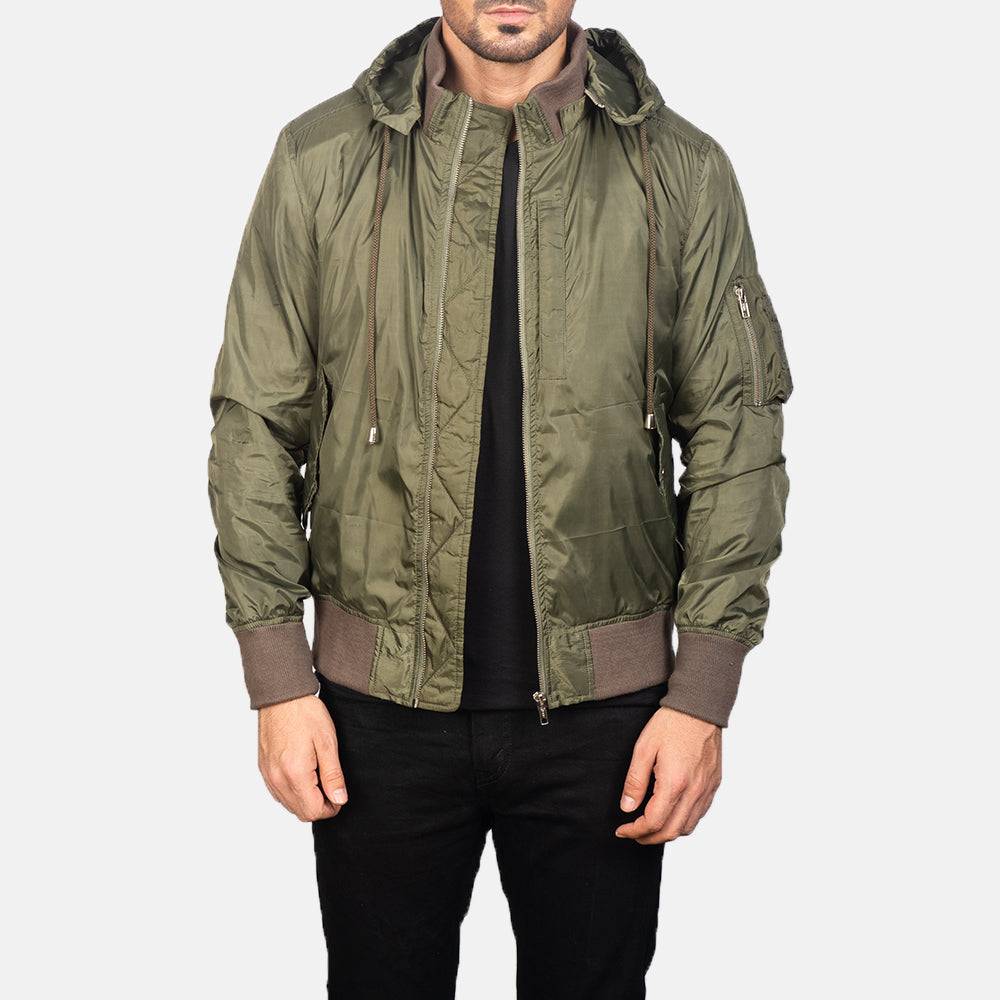 
Hanklin Ma-1 Green Hooded Bomber Jacket in Green Nylon - Pamje ballore dhe siluetë e përshtatur | Bli online