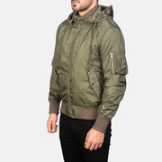 
Green Nylon Bomber Jacket - Pamje e pasme me supe të theksuara dhe buzë të pastër
