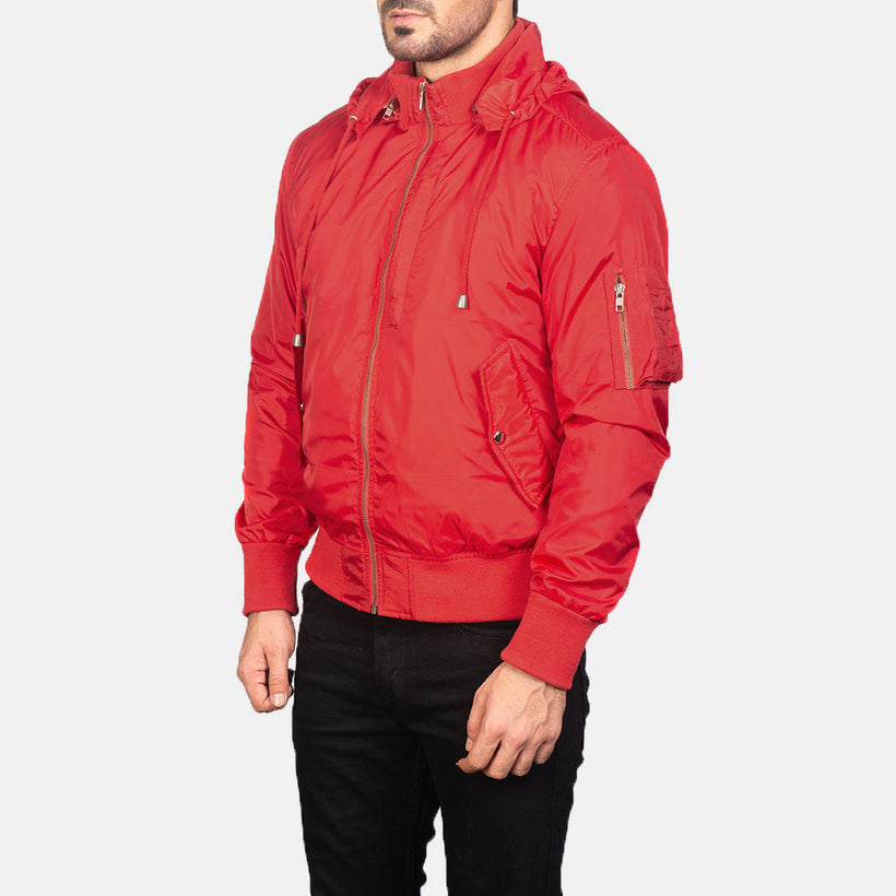 Hanklin MA-1 E kuqe Hooded Xhaketë bomber lëkure për meshkuj