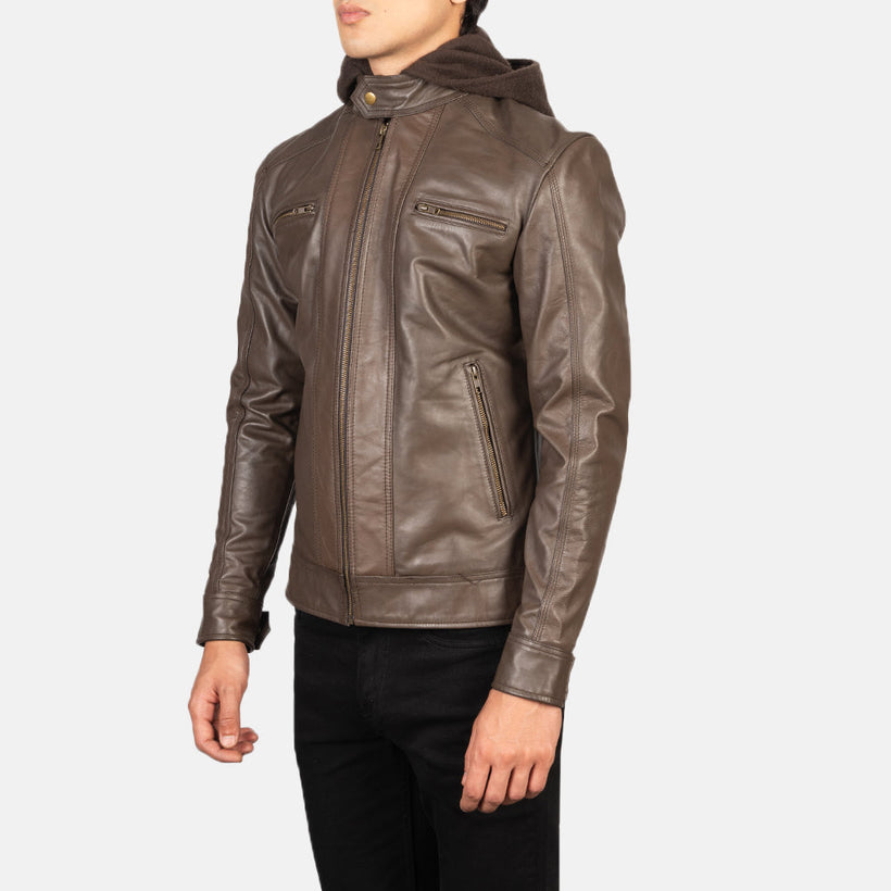 Hector Kafe Hooded Xhaketë lëkure motorri për meshkuj