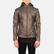 
Detaje nga afër of Band with Snap Button & Zipper Hardware on Hector Kafe Hooded Xhaketë Motociklisti Lëkure për Meshkuj