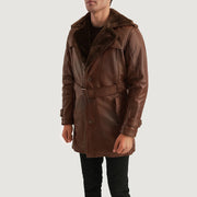 
Distressed Brown Sheepskin Burnishing Winter Jacket - Pamje e pasme me supe të theksuara dhe buzë të pastër