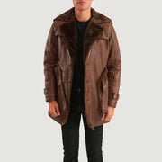 
Hunter Distressed Kafe Fur Pallto Lëkure për Meshkuj - Pamje anësore me prerje ergonomike të mëngëve