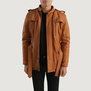 
Hunter Kafe e çelët Kafe Fur Xhaketë Lëkure për Meshkuj in Tan Brown Sheepskin Leather - Pamje ballore dhe siluetë e përshtatur | Bli online