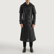 
Huntsman E zezë Hooded Mantel Trench Lëkure për Meshkuj - Pamje anësore me prerje ergonomike të mëngëve