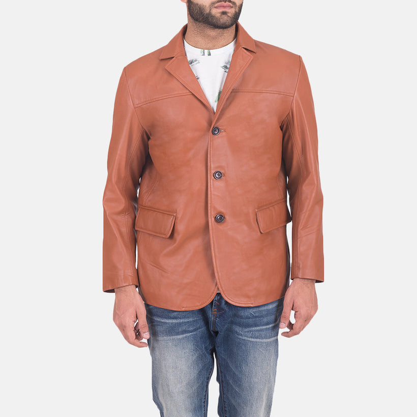 James Tan Kafe Leather Blazer për meshkuj