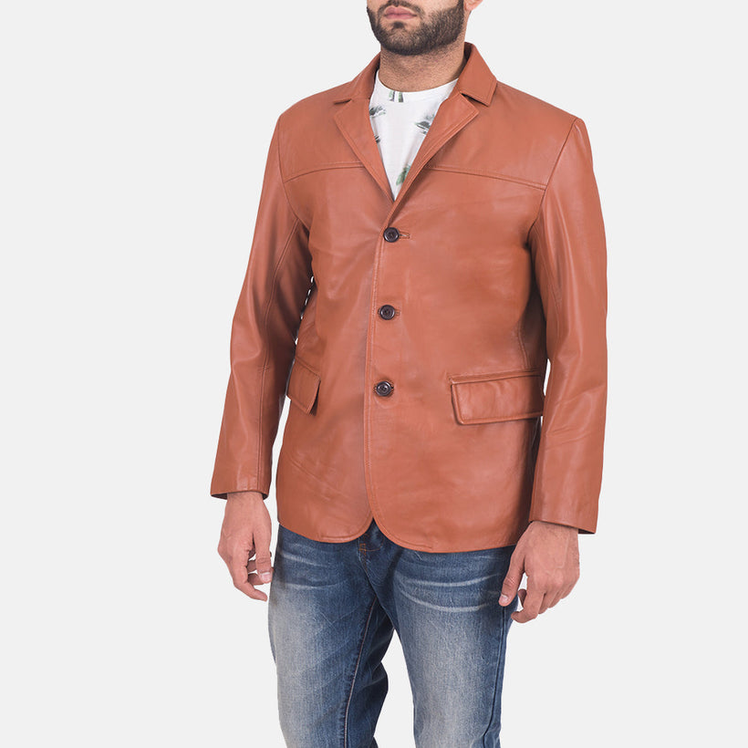 James Tan Kafe Leather Blazer për meshkuj