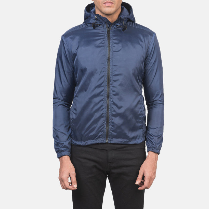 Jimmy Blu Hooded Windbreaker Xhaketë Lëkure për Meshkuj
