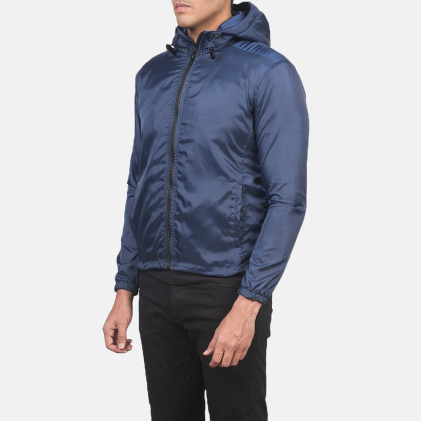 Jimmy Blu Hooded Windbreaker Xhaketë Lëkure për Meshkuj
